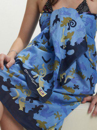 100% cotton sarong or beach wrap. Simple australian animals made into a type of comoflage design. Light weight indian cotton voile great beach coverup