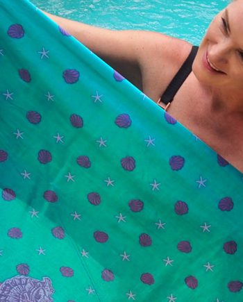 sarong 100% cotton voile printed with purple seahorses on a jade background 2.1 meters long