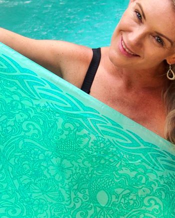 100% cotton sarong plus size aqua in colour the design is a tattoo print with mermaids and sea creatures hand drawn 2.1 meters long on light weight Indian cotton voile