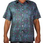 men's 100% Indian cotton fashion shirt printed with a pattern of octopus on a grey background.