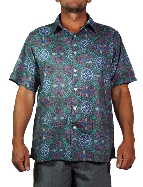 men's 100% Indian cotton fashion shirt printed with a pattern of octopus on a grey background.